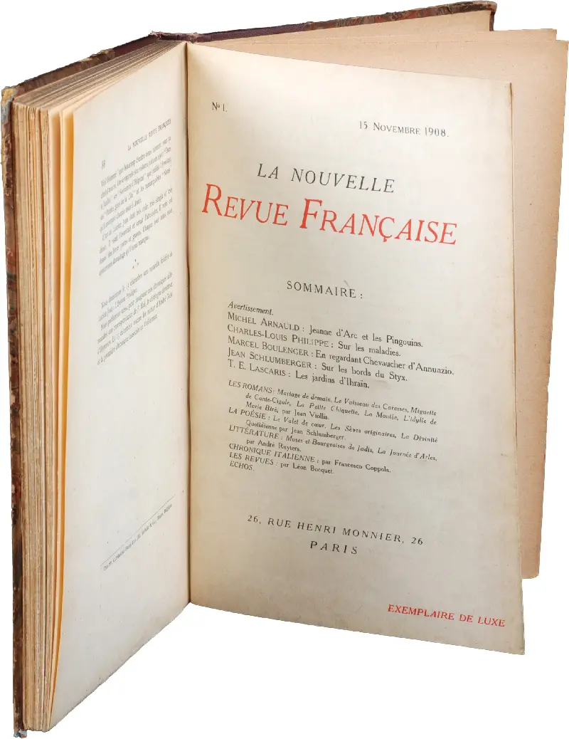 Premier numéro de La NRF, 15 novembre 1908. Archives Éditions Gallimard.