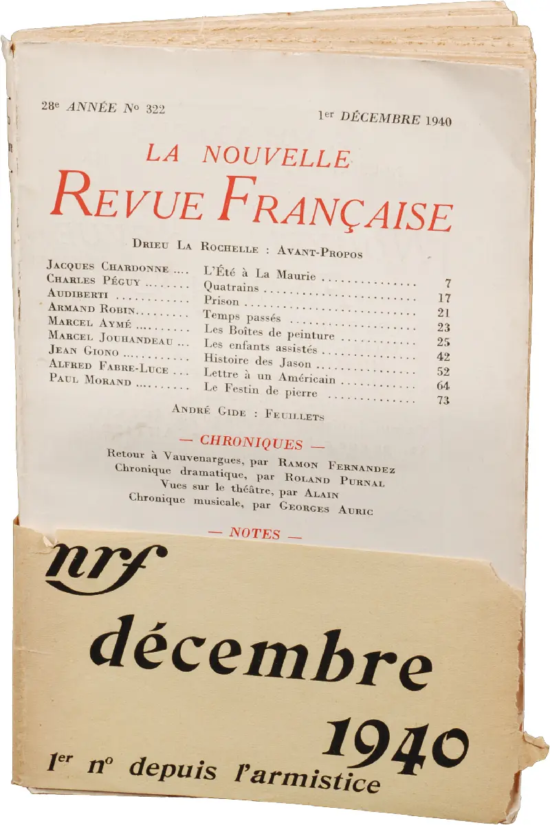 La NRF, décembre 1940. Arcchives Éditions Gallimard.