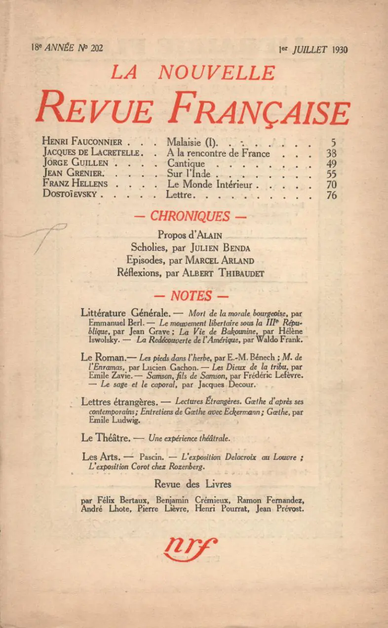 La Nouvelle Revue Française - Collectif