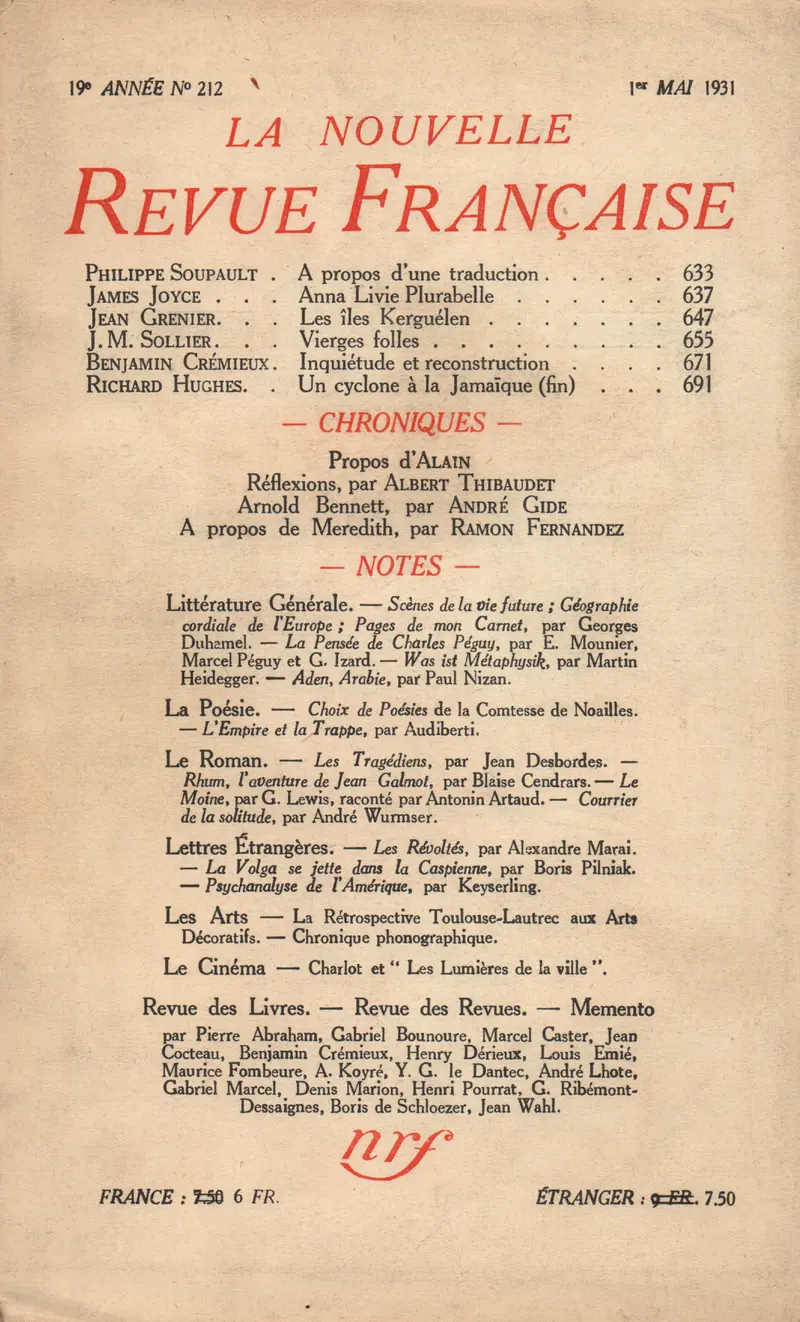 La Nouvelle Revue Française - Collectif