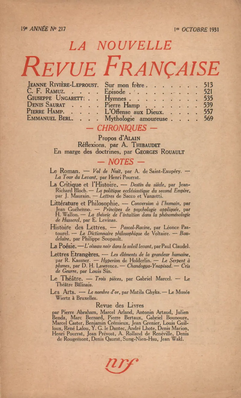 La Nouvelle Revue Française - Collectif
