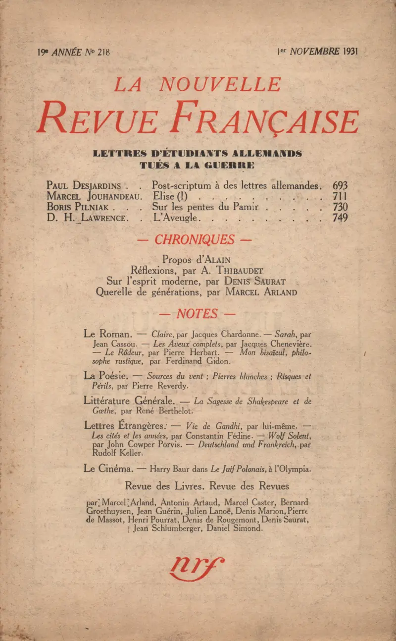 La Nouvelle Revue Française - Collectif