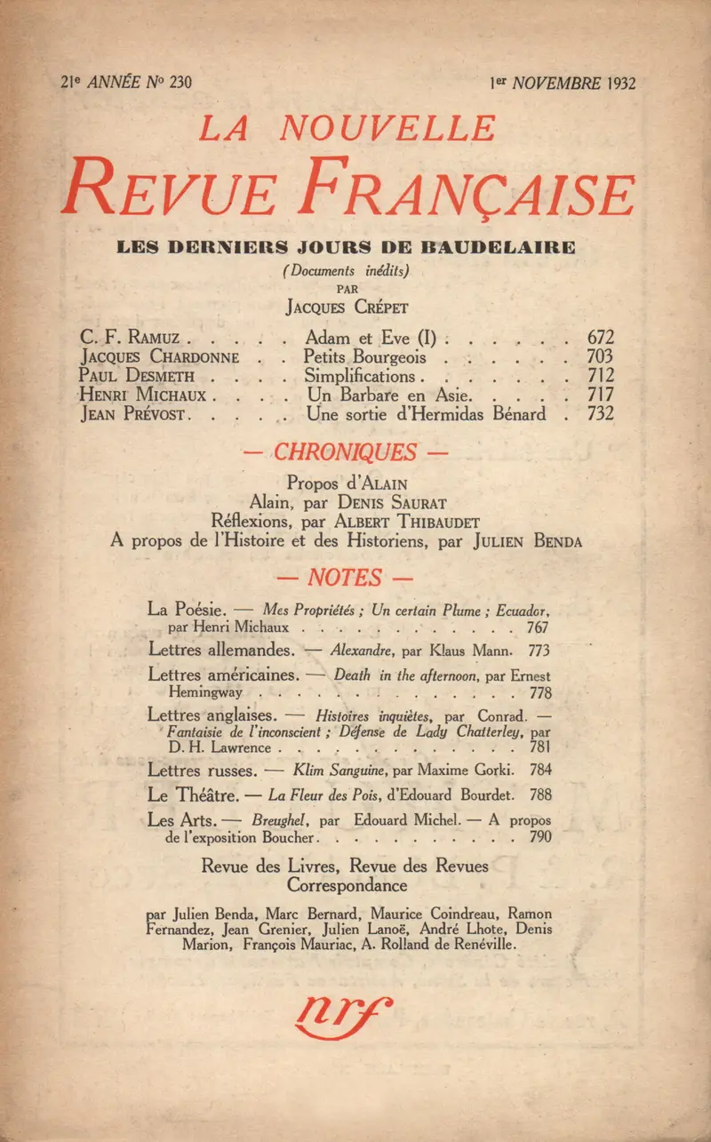 La Nouvelle Revue Française - Collectif