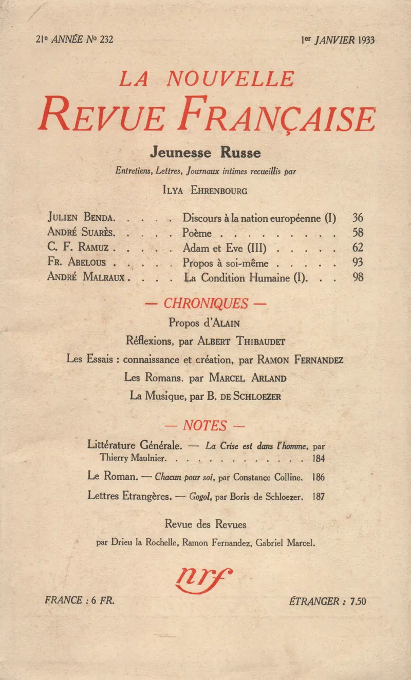 La Nouvelle Revue Française - Collectif