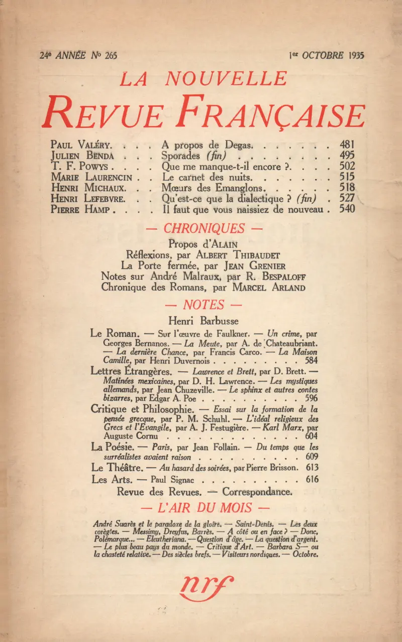 La Nouvelle Revue Française - Collectif