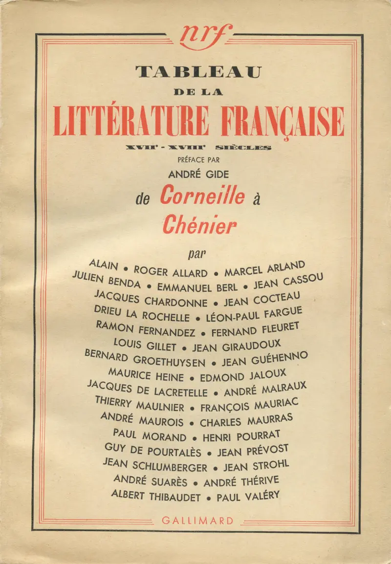 Tableau de la littérature française, XVIIᵉ-XVIIIᵉ siècles - Collectif