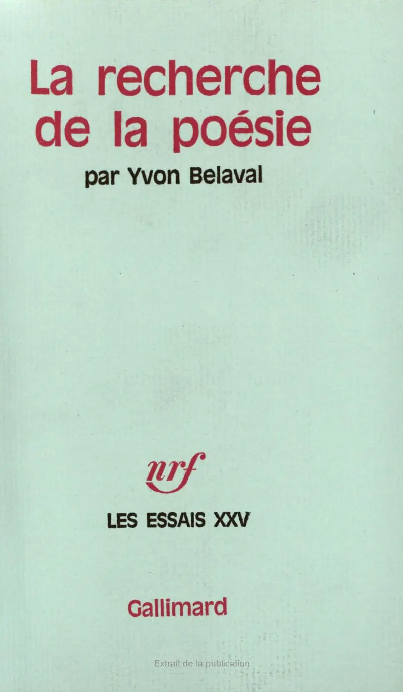 La recherche de la poésie - Yvon Belaval