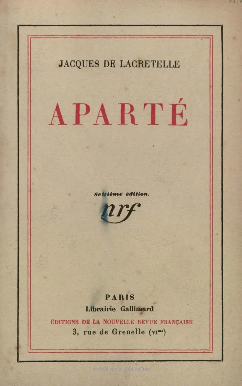 Aparté - Jacques de Lacretelle