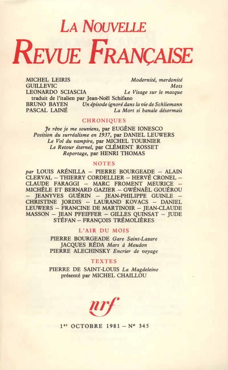 La Nouvelle Revue Française - Collectif