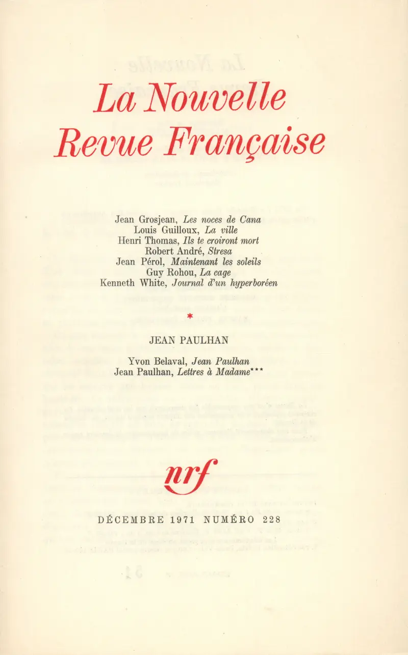 La Nouvelle Revue Française - Collectif