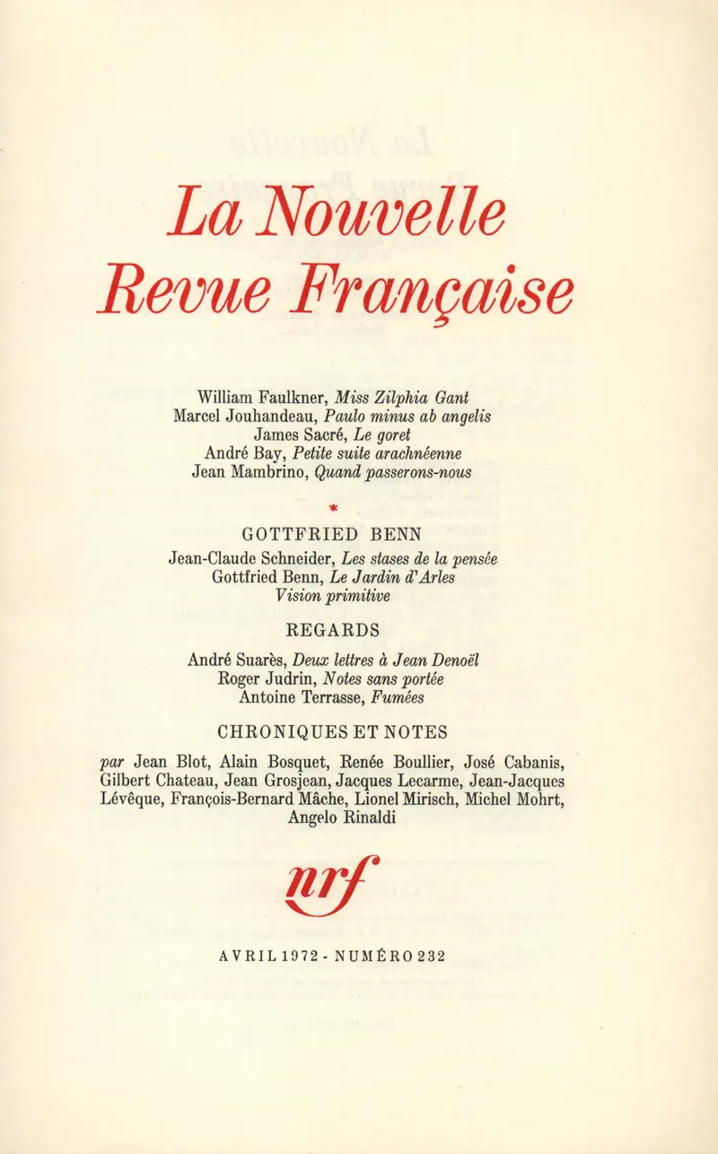 La Nouvelle Revue Française - Collectif