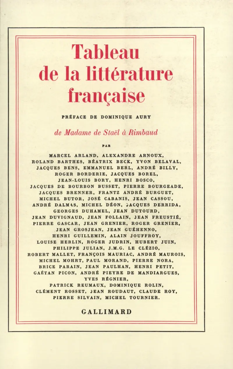 Tableau de la littérature française - Collectif